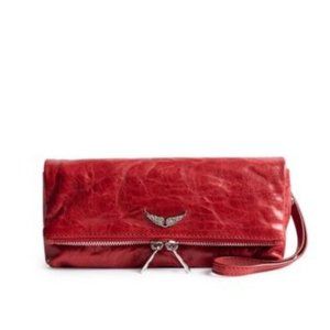 Zadig & Voltaire Rocky Clutch Wristlet Crush Rouge Lamb Leather